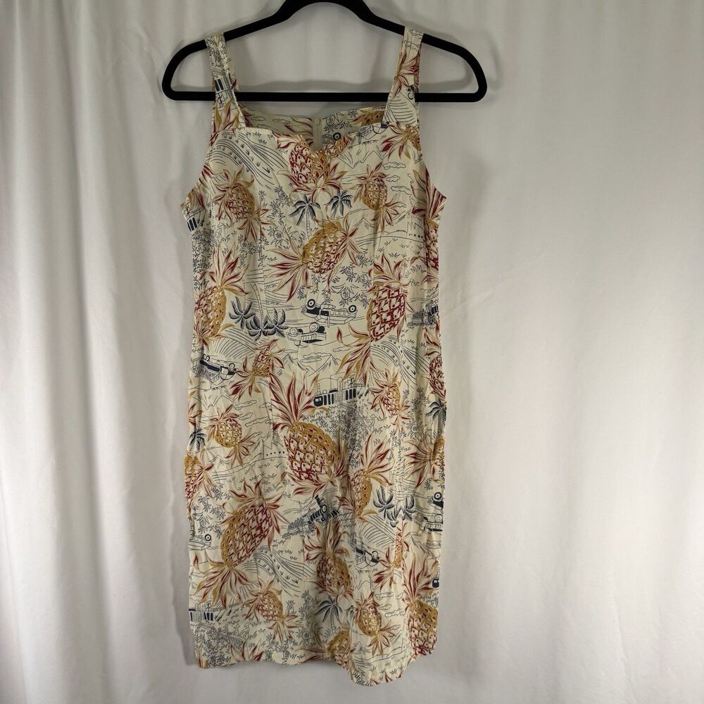 Iolani Hawaiian Dress Women's Small Ivory Pineapple Sleeveless Zip Back Knee